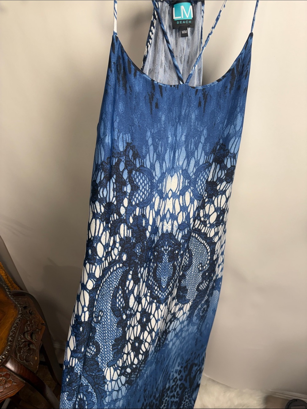 Blue Lace-Effect Maxi Dress